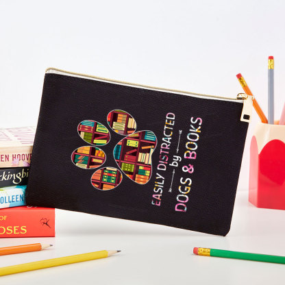 Pagewings Easily Distracted By Dogs And Books  Pouch