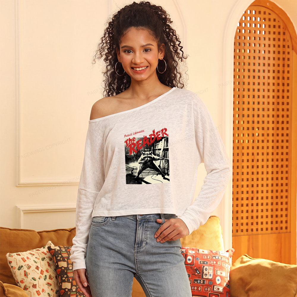 Pagewings The Reader Band Slouchy Long Sleeve Off Shoulder T-shirt