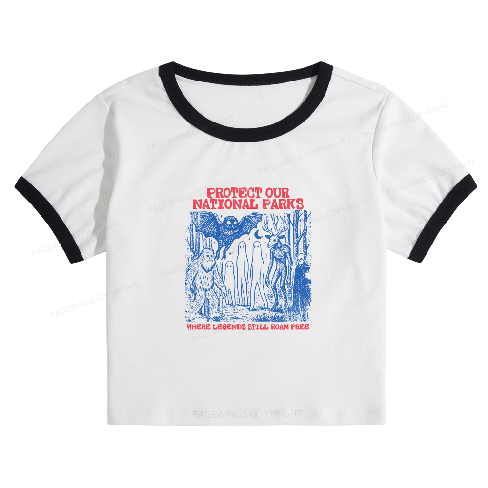 Pagewings Protect Our Parks Vintage Camping Baby Tee Cropped Ringer T-Shirt