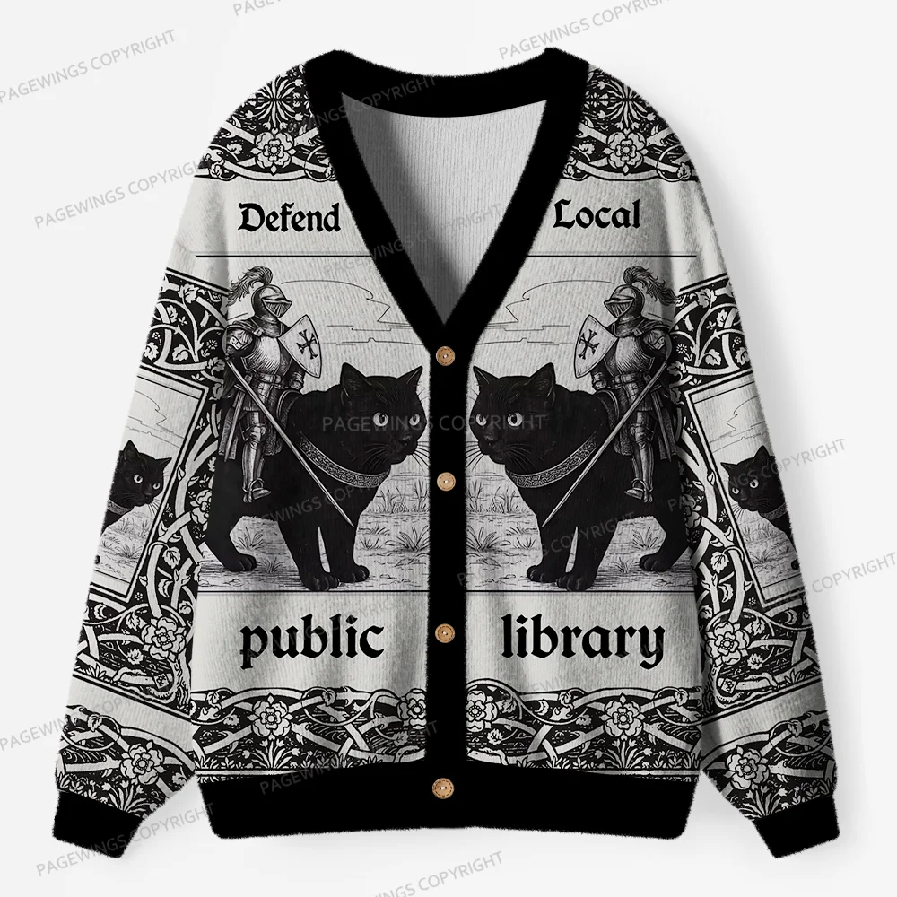 Pagewings Defend Your Local Public Library Unisex Ugly Cardigan Sweaters
