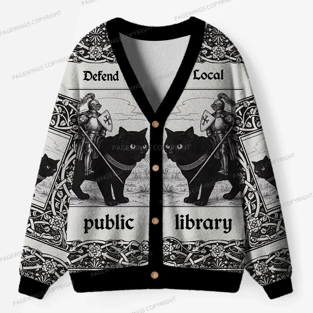 Pagewings Defend Your Local Public Library Unisex Ugly Cardigan Sweaters