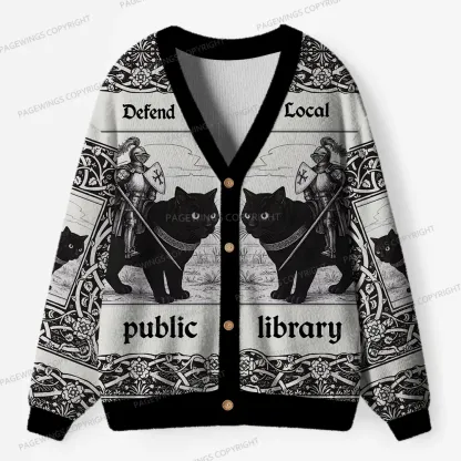 Pagewings Defend Your Local Public Library Unisex Ugly Cardigan Sweaters
