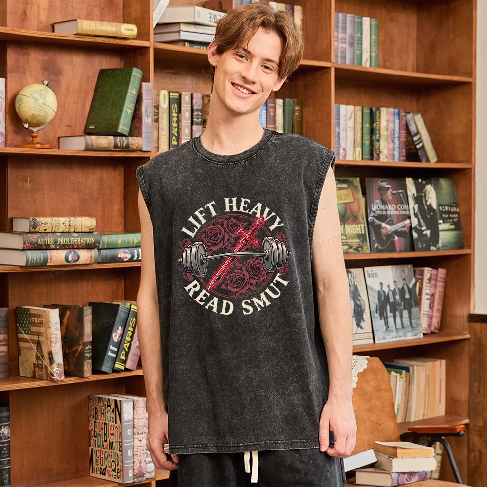 Pagewings Lift Heavy Read Smut Unisex Washed Tank Top