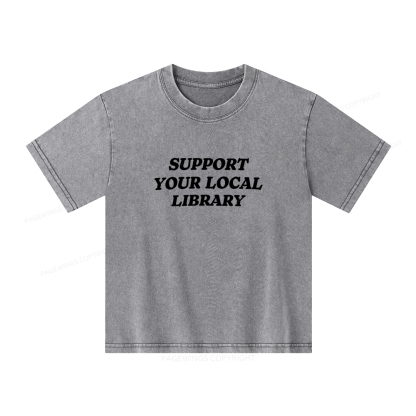 Pagewings Support Your Local Library Unisex Kids Washed T-shirt