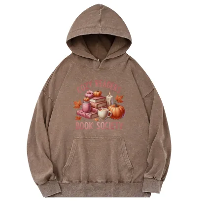 Pagewings Thanksgiving Cozy Readers Book Society Unisex Washed Hoodie