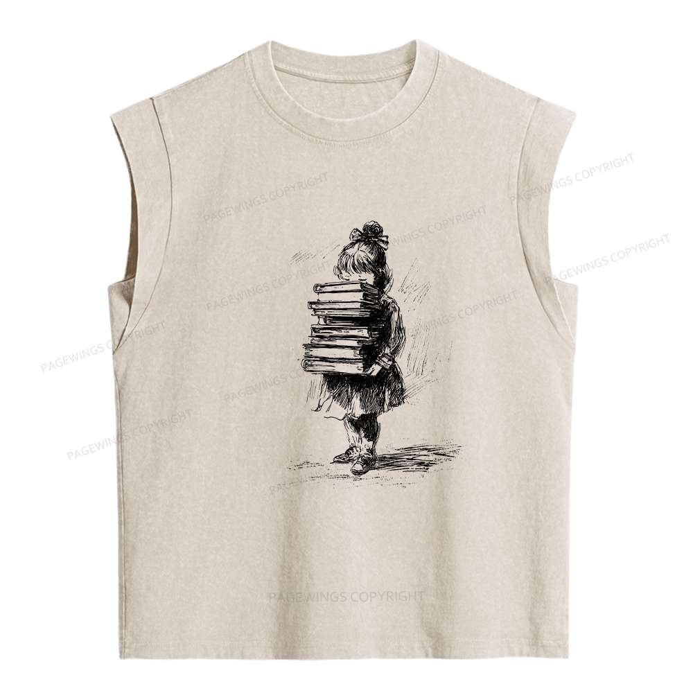 Pagewings Little Book Lover Women's Washed Tank Top