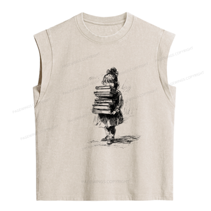 Pagewings Little Book Lover Women's Washed Tank Top