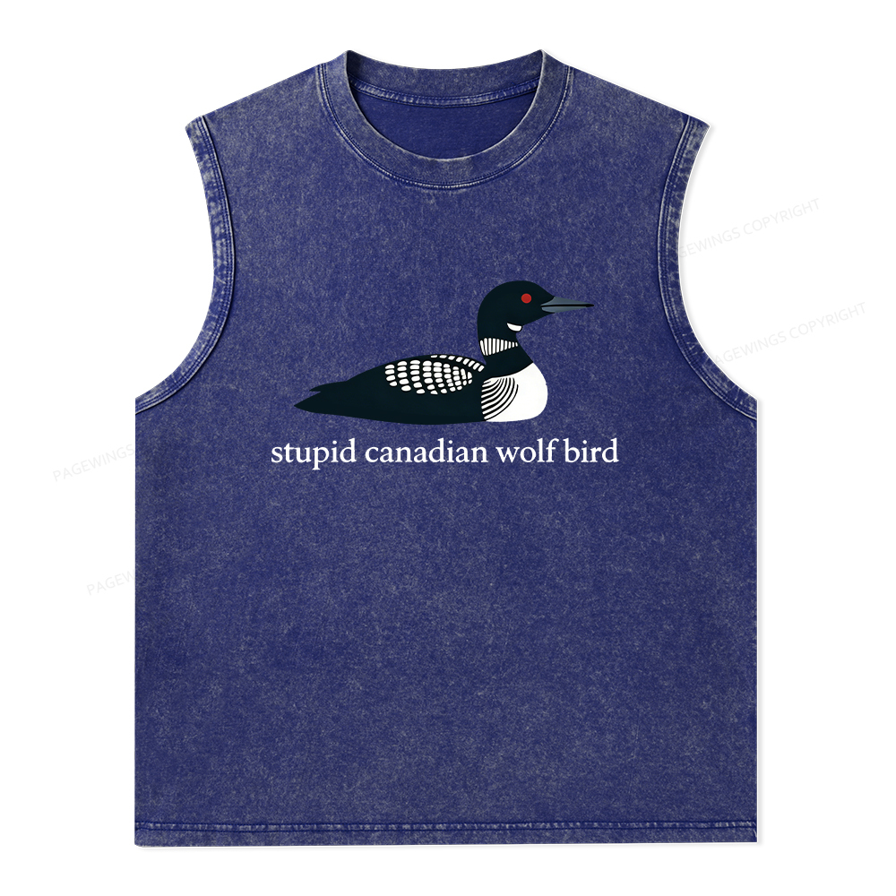 Pagewings Stupid Canadian Wolf Bird Unisex Washed Tank Top