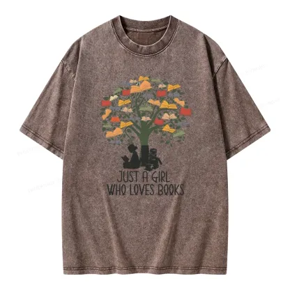 Pagewings Just A Girl Who Loves Books Unisex Washed T-shirt