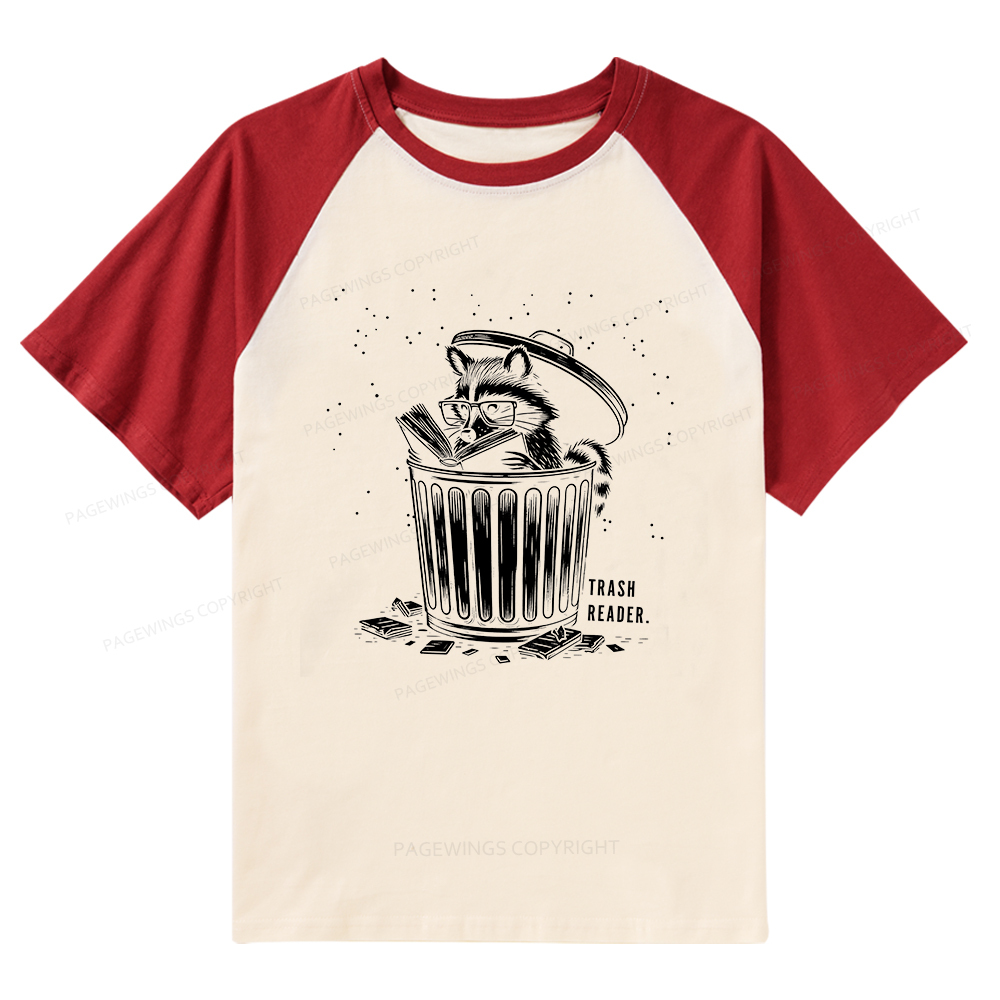 Pagewings Trash Reader Raccoon - Book Quote Raglan T-shirt