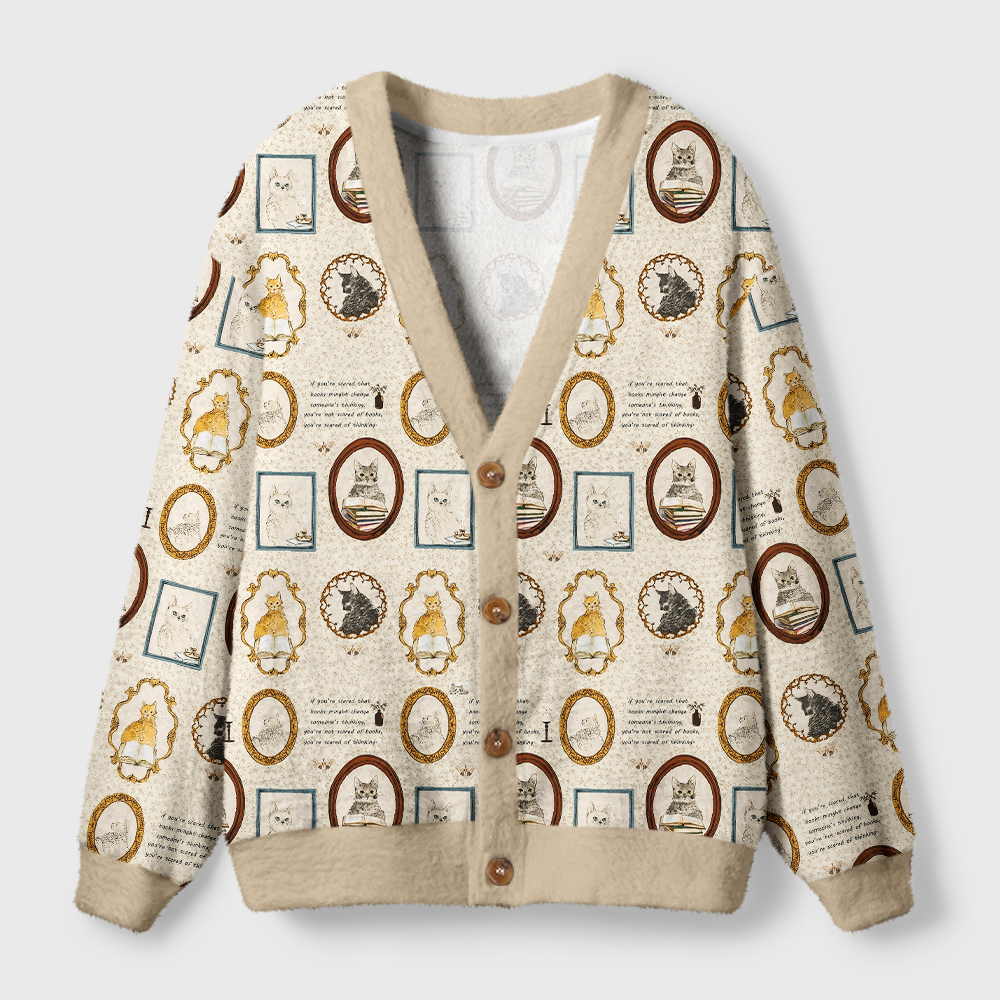 Pagewings Cats And Reading Light Knit Unisex Cardigan Sweaters