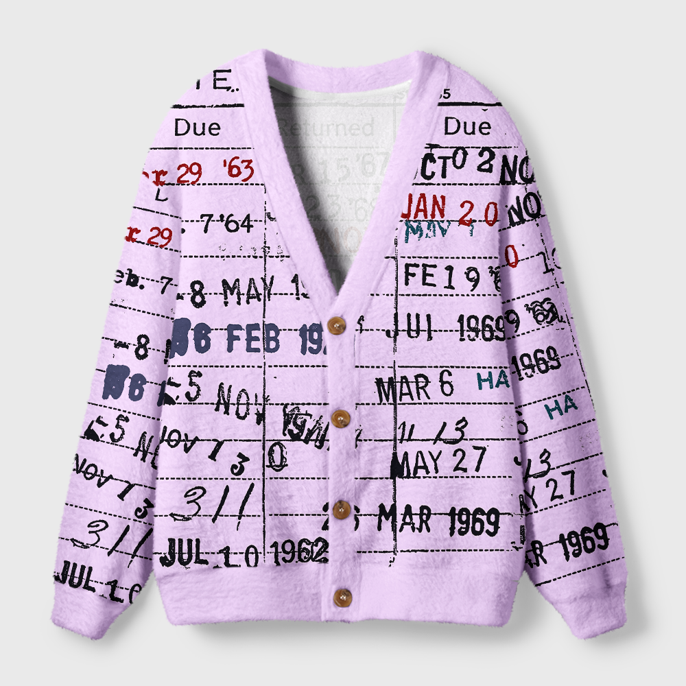 Pagewings Vintage Library Card Light Knit Unisex Cardigan Sweaters