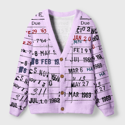 Pagewings Vintage Library Card Light Knit Unisex Cardigan Sweaters
