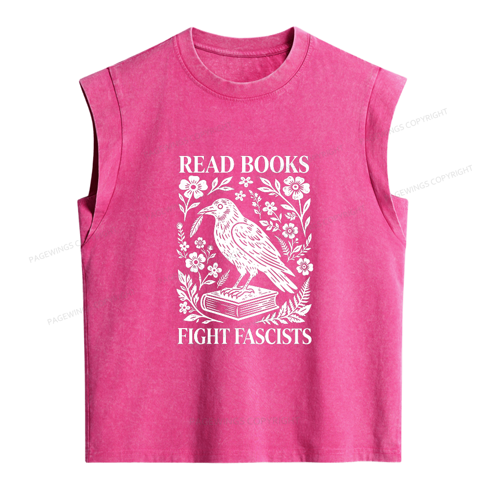 Pagewings Read Books Fight Fascists Women's Washed Tank Top