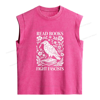 Pagewings Read Books Fight Fascists Women's Washed Tank Top