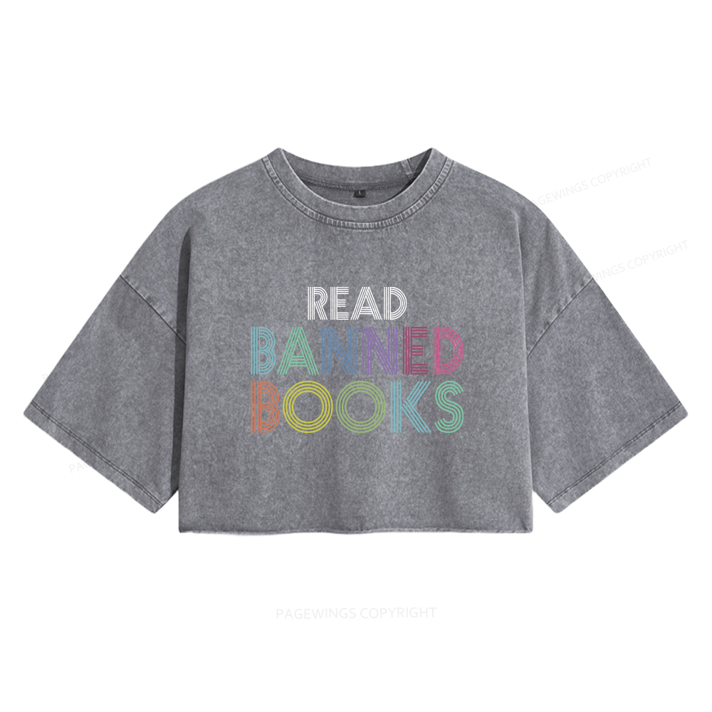 Pagewings Read Banned Books Shirt Women's Washed Cropped T-shirt