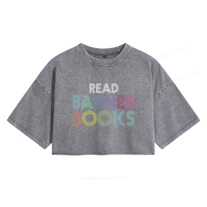 Pagewings Read Banned Books Shirt Women's Washed Cropped T-shirt
