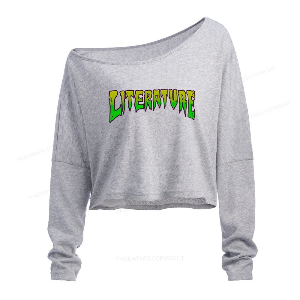 Pagewings Literature Slouchy Long Sleeve Off Shoulder T-shirt