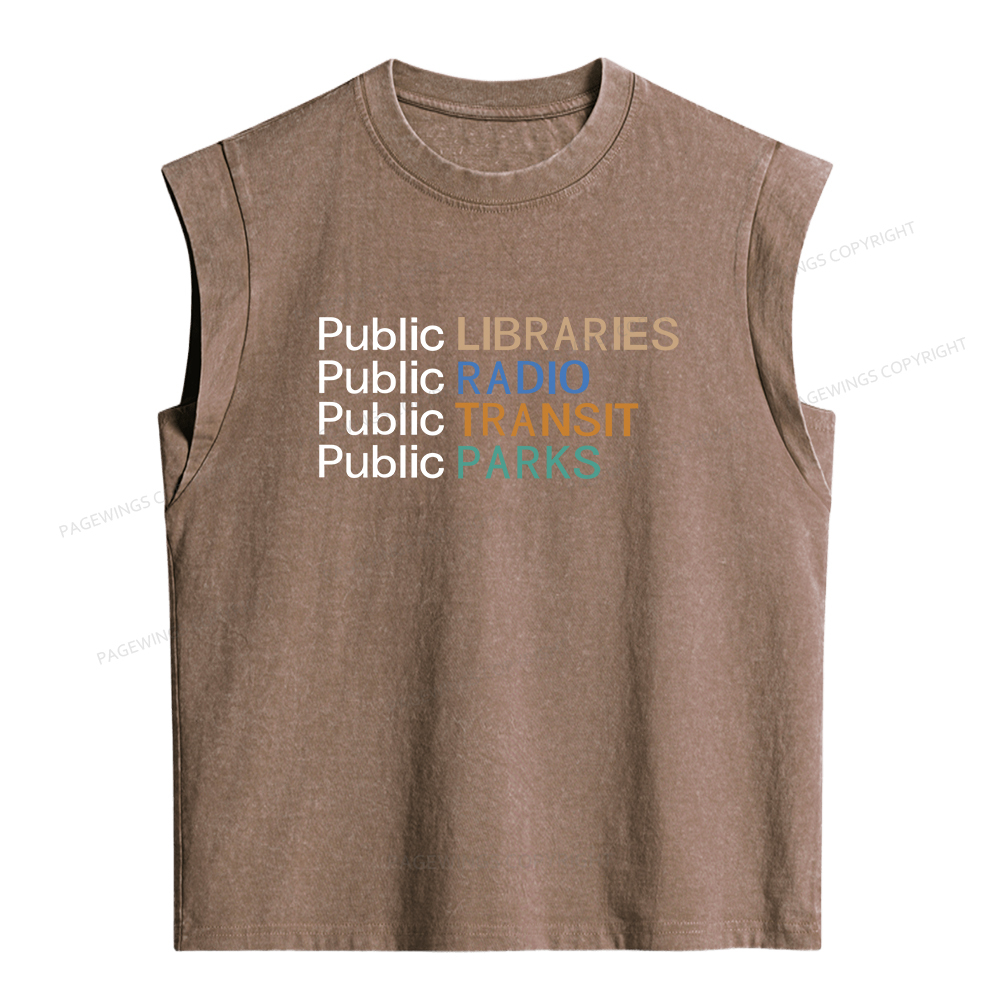 Pagewings Public Libraries Radio Transit Parks Women's Washed Tank Top