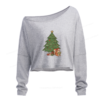 Pagewings Christmas Reading Slouchy Long Sleeve Off Shoulder T-shirt