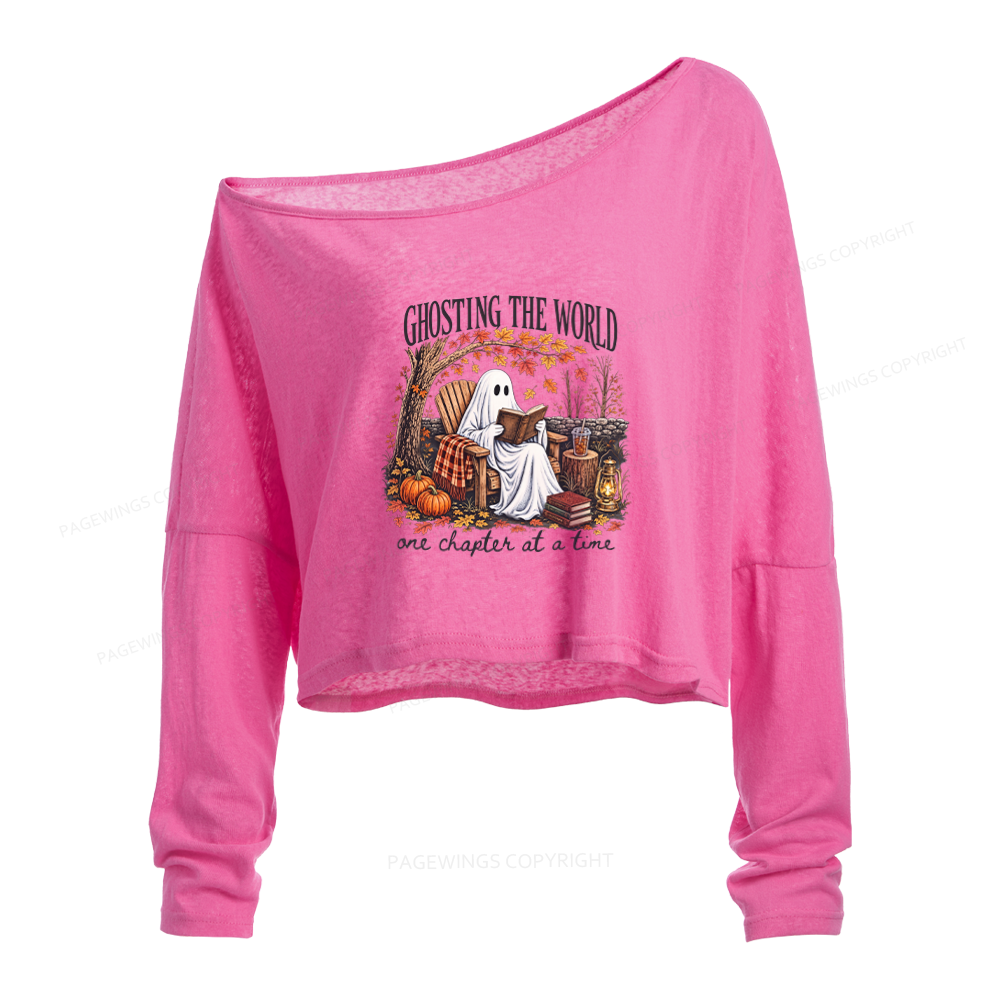 Pagewings Ghosting The World Sublimation Slouchy Long Sleeve Off Shoulder T-shirt