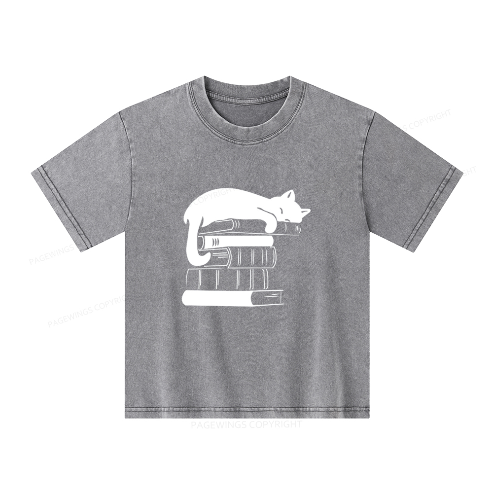 Pagewings Books And Cats Unisex Kids Washed T-shirt