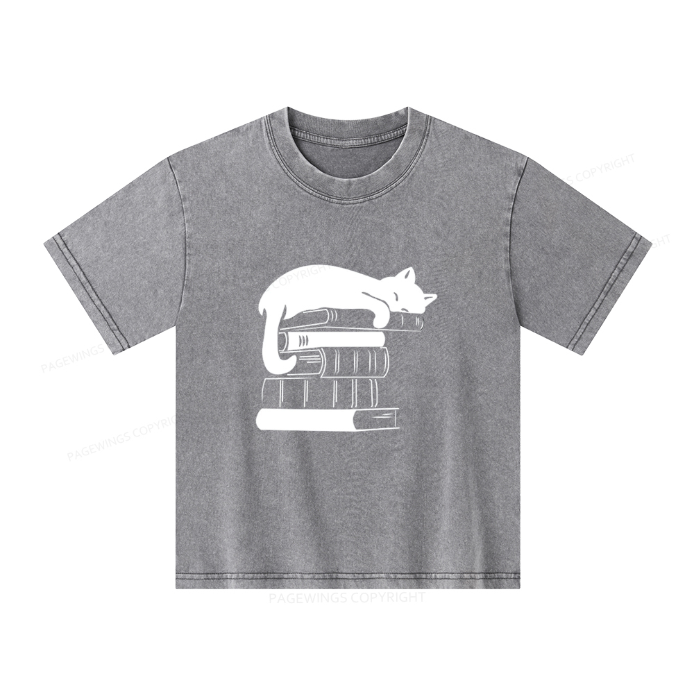 Pagewings Books And Cats Unisex Kids Washed T-shirt
