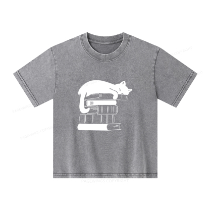 Pagewings Books And Cats Unisex Kids Washed T-shirt