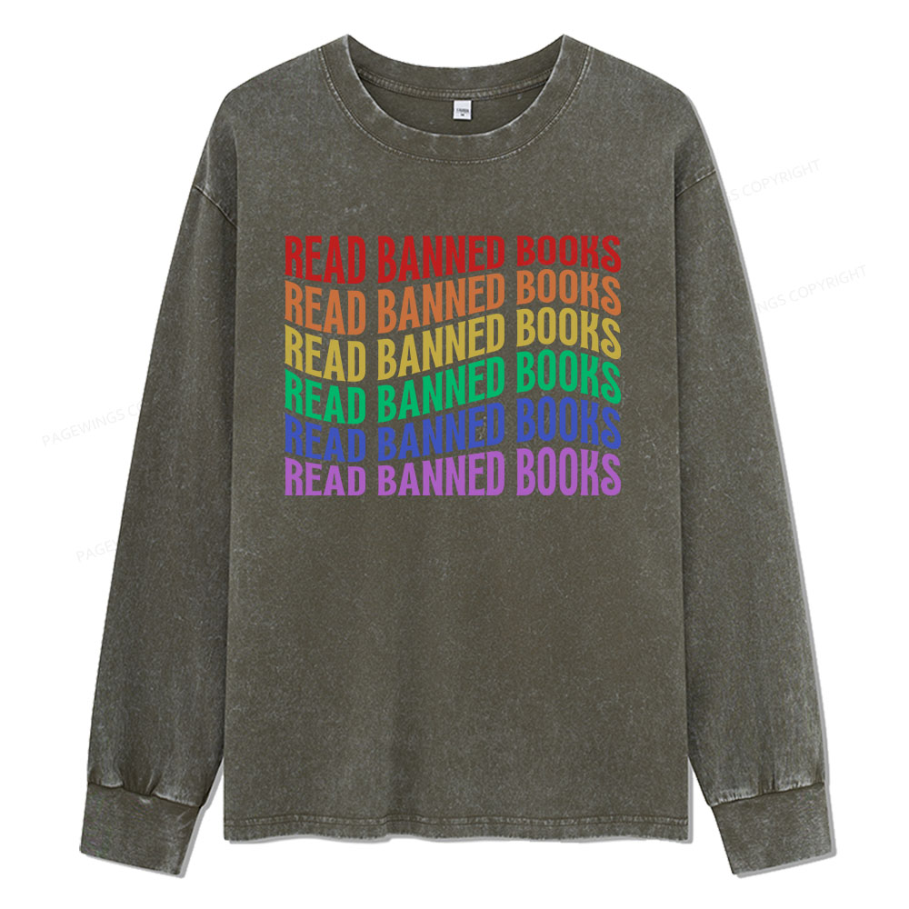 Pagewings Read Banned Books Unisex Washed Long Sleeve T-shirt