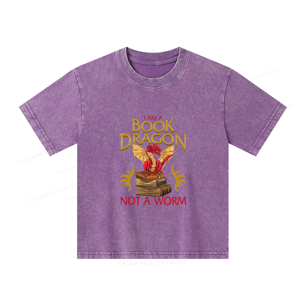 Pagewings I Am A Book Dragon Not A Worm Unisex Kids Washed T-shirt