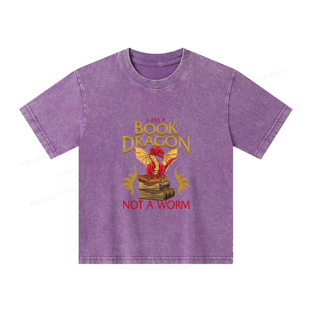 Pagewings I Am A Book Dragon Not A Worm Unisex Kids Washed T-shirt