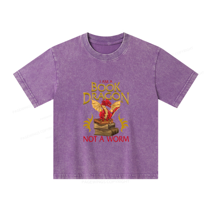 Pagewings I Am A Book Dragon Not A Worm Unisex Kids Washed T-shirt