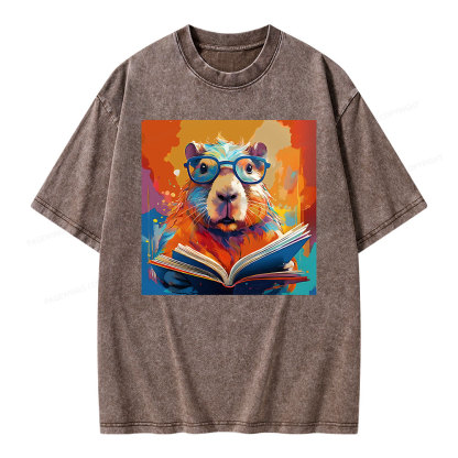 Pagewings Reading Capybara Unisex Washed T-shirt
