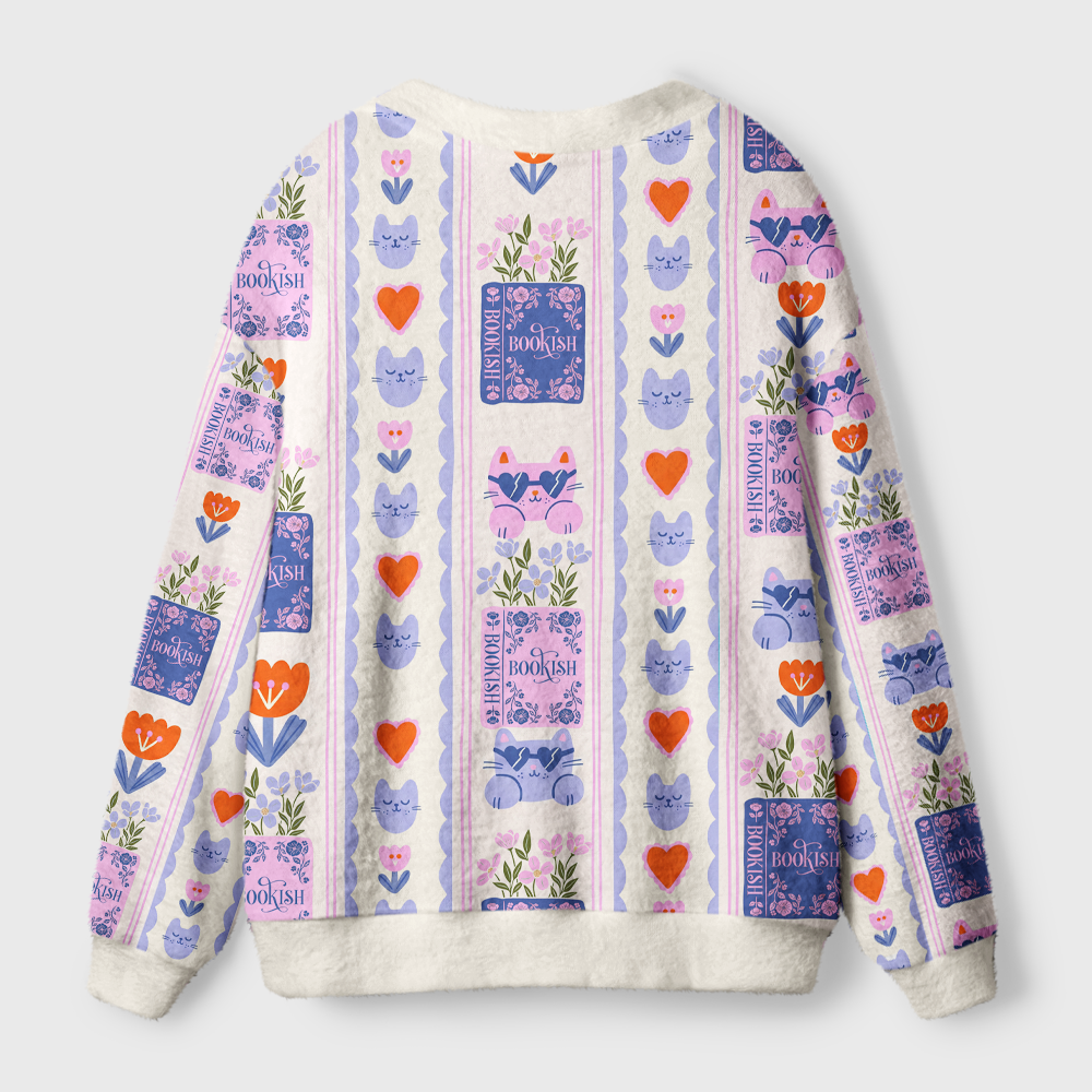 Pagewings Cat Book Lover Light Knit Unisex Cardigan Sweaters