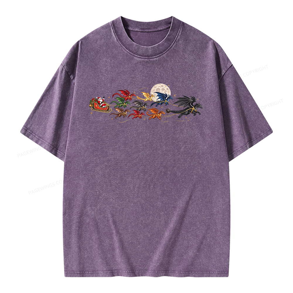 Pagewings Christmas Dragon Bookish Unisex Washed T-shirt