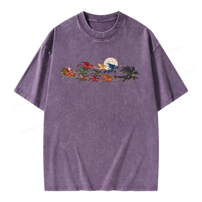 Pagewings Christmas Dragon Bookish Unisex Washed T-shirt