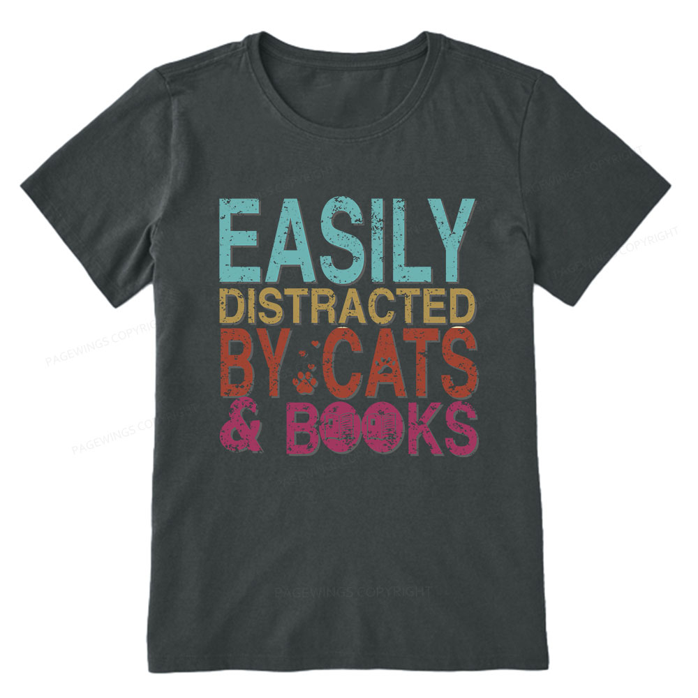 Pagewings Easily Distracted By Cats And Books Unisex Classic T-shirt