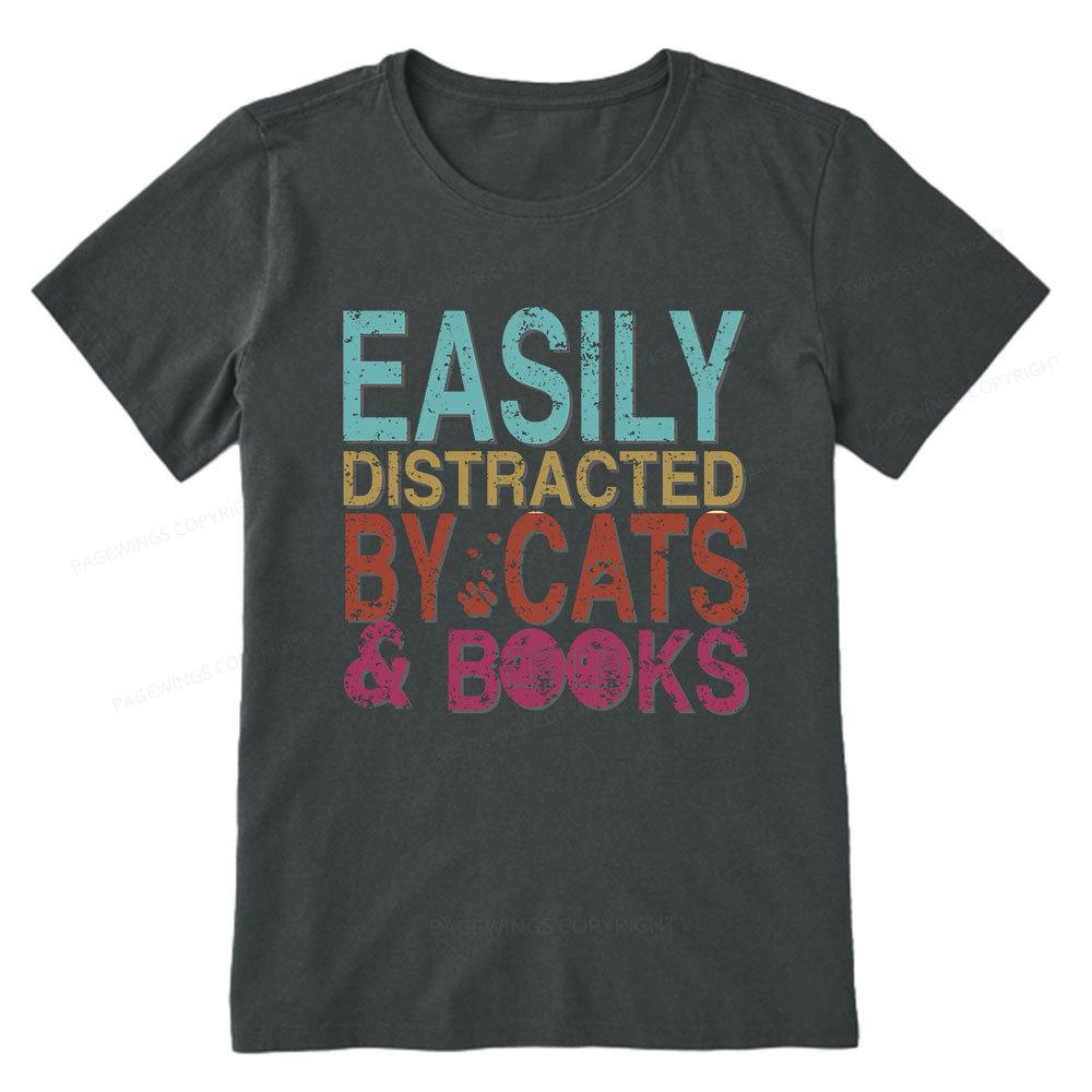 Pagewings Easily Distracted By Cats And Books Unisex Classic T-shirt