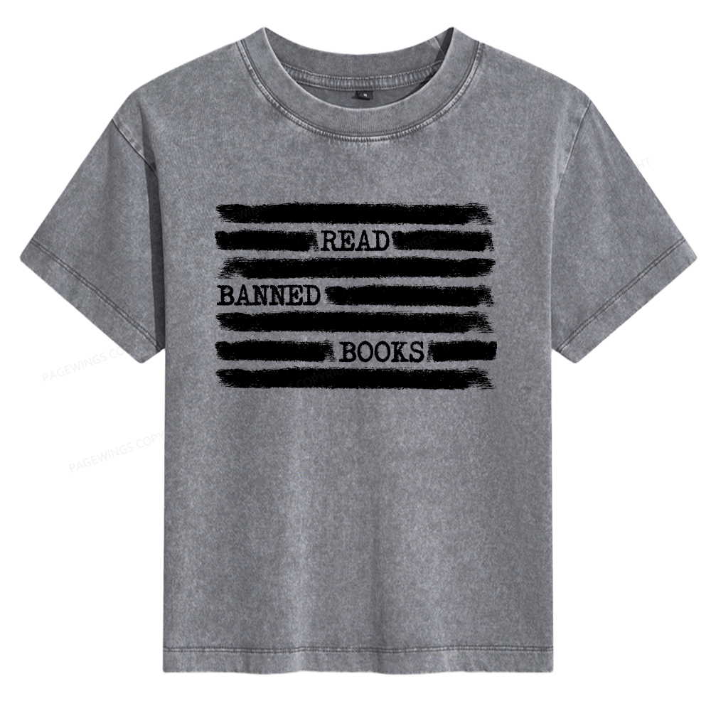 Pagewings Read Banned Books Bookworm Librarian Women's Washed T-shirt