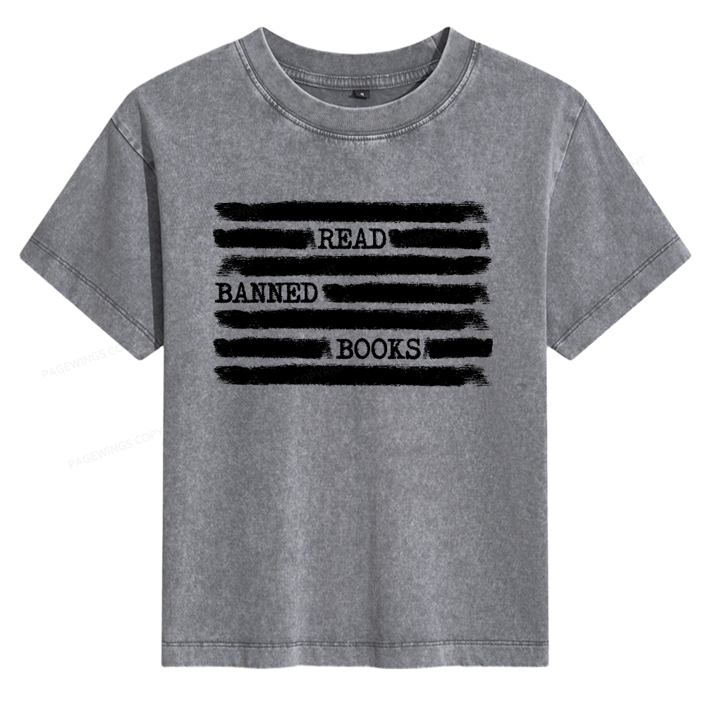 Pagewings Read Banned Books Bookworm Librarian Women's Washed T-shirt