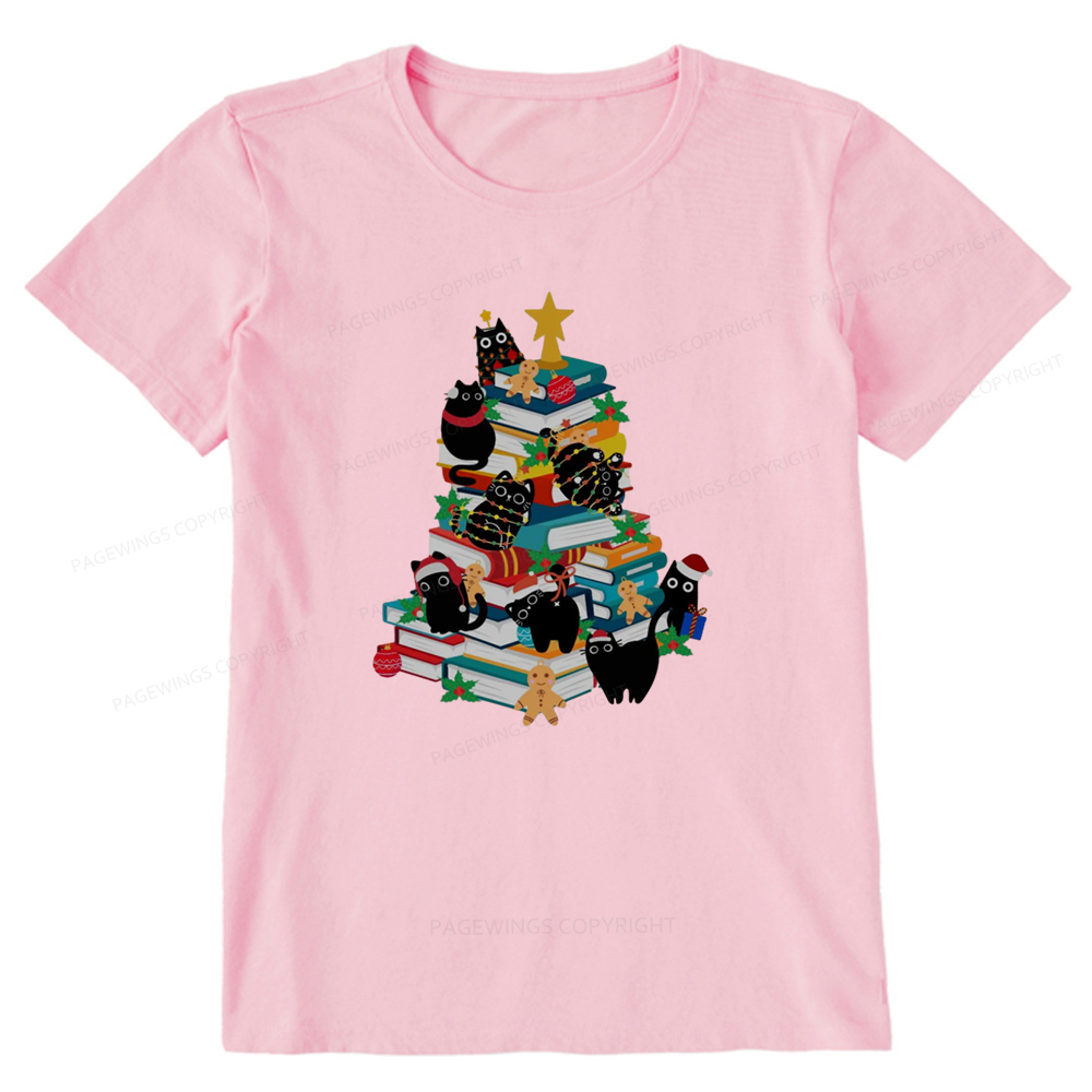 Pagewings Cute Cats Books Christmas Tree Unisex Classic T-shirt