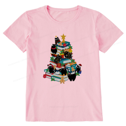 Pagewings Cute Cats Books Christmas Tree Unisex Classic T-shirt