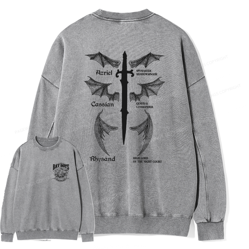 Pagewings Bat Boys Unisex Washed Sweatshirt