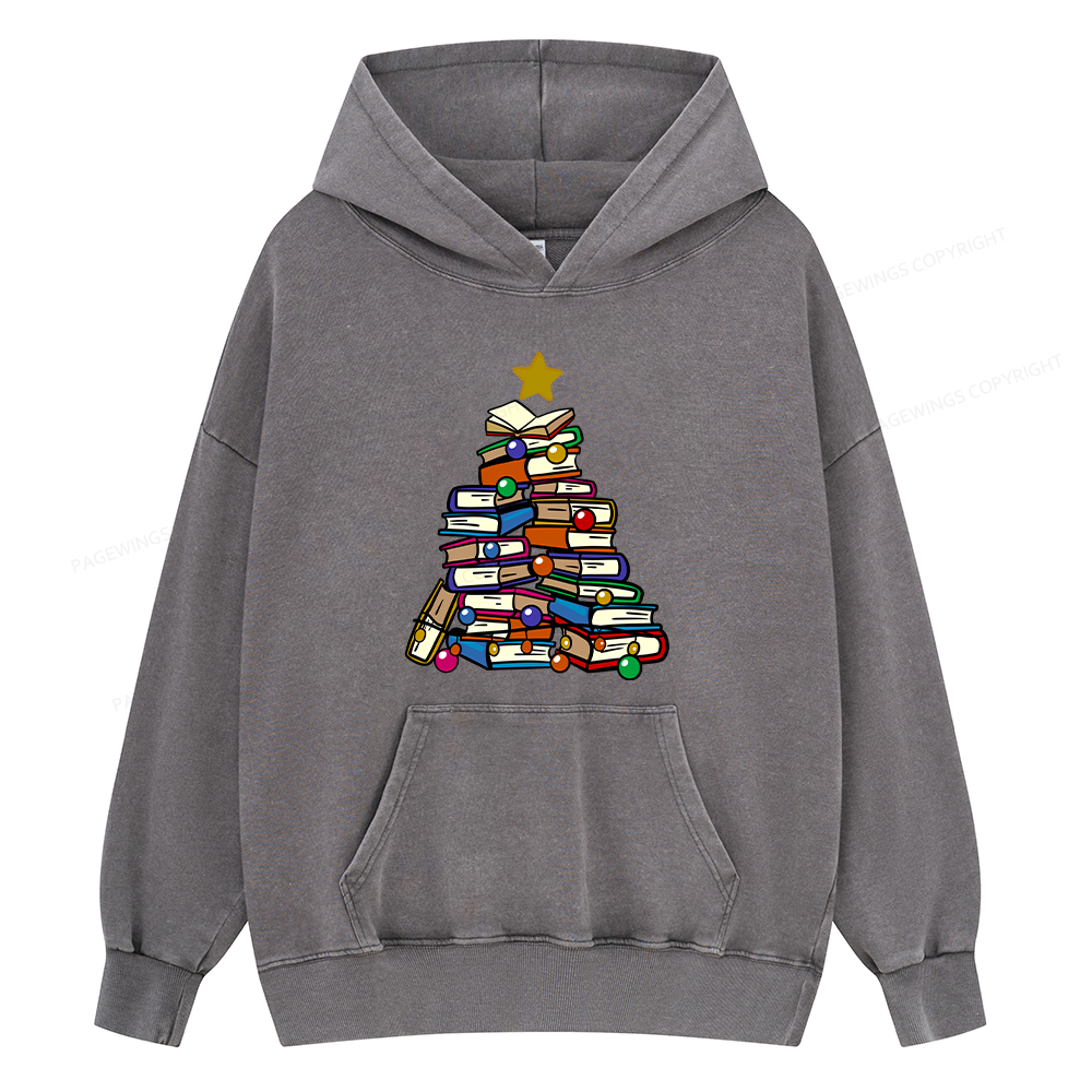 Pagewings Christmas Tree Bookworm Unisex Washed Hoodie