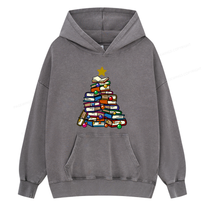 Pagewings Christmas Tree Bookworm Unisex Washed Hoodie