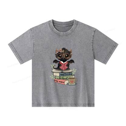 Pagewings Cute Dragon Read Books Be Kind Stay Weird Unisex Kids Washed T-shirt