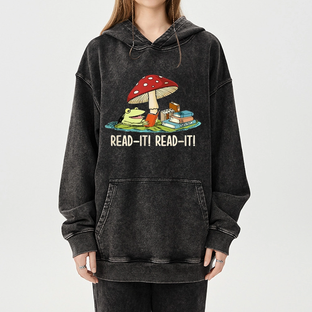 Pagewings Mushroom Read it Book Unisex Washed Hoodie