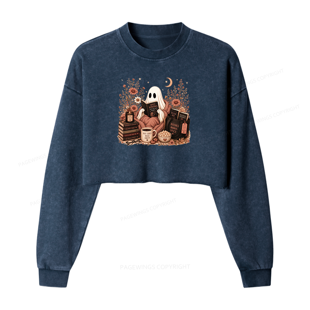 Pagewings Smut Reading Ghost Washed Crop Sweatshirt
