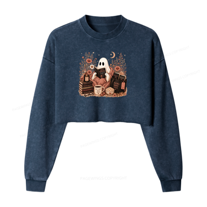Pagewings Smut Reading Ghost Washed Crop Sweatshirt