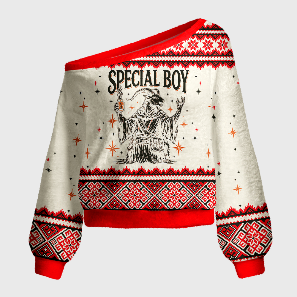 Pagewings Sci Fi Book Lover Off Shoulder Ugly Knit Sweater